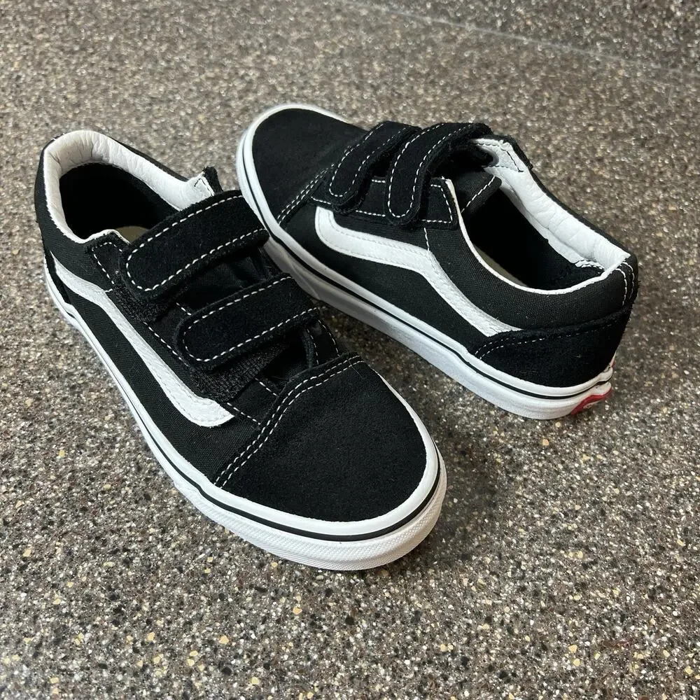 Vans Classic Little Kids Size 1 Black Suede/Canvas Sneaker Shoes Snap On Low Top